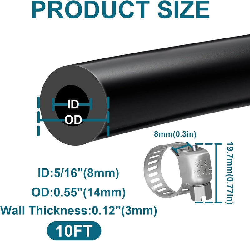 SDZONGES Vacuum Hose - 10FT Automotive Silicone Vacuum Line, 5/16" ID, 130PSI Max Pressure, with 10pcs Hose Clamps - Image 2